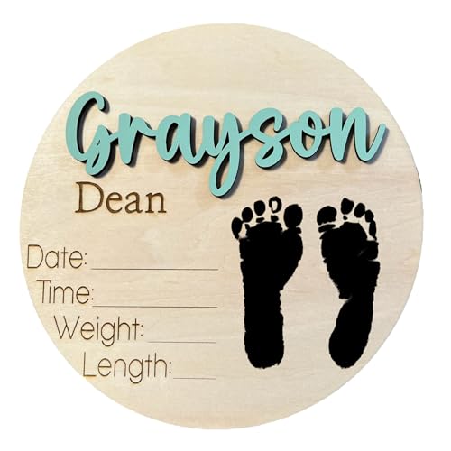 Personalized Birth Announcement Sign with Footprints and Stats 1