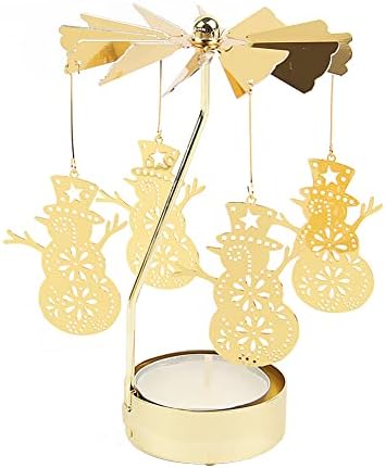 Gold Rotating Candle Holder with Snowman Design