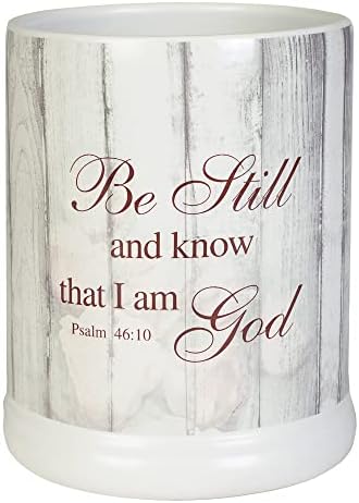 Be Still and Know Distressed Wood Design White Ceramic Jar Warmer