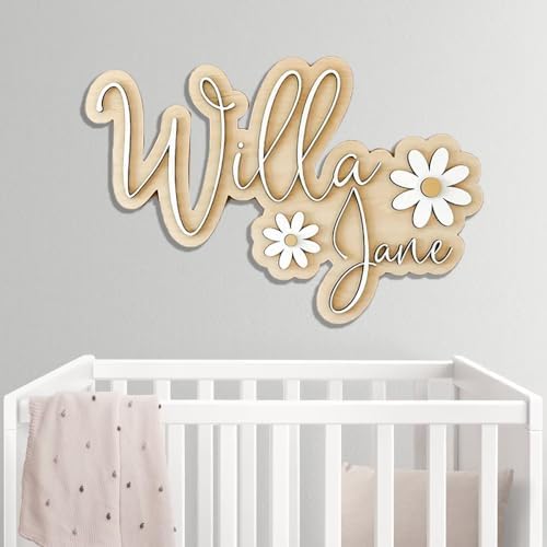 Personalized Wooden Nursery Name Sign with Baby Info
