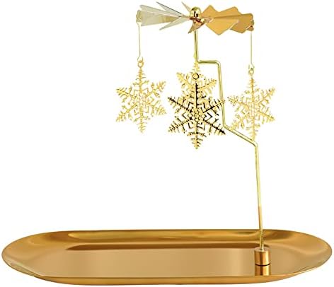 Creahaus Gold Snowflake Spinning Candle Holder with Tray