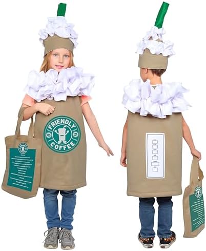 Dress Up America Coffee Costume for Kids - Frappuccino Latte Tunic Hat Bag