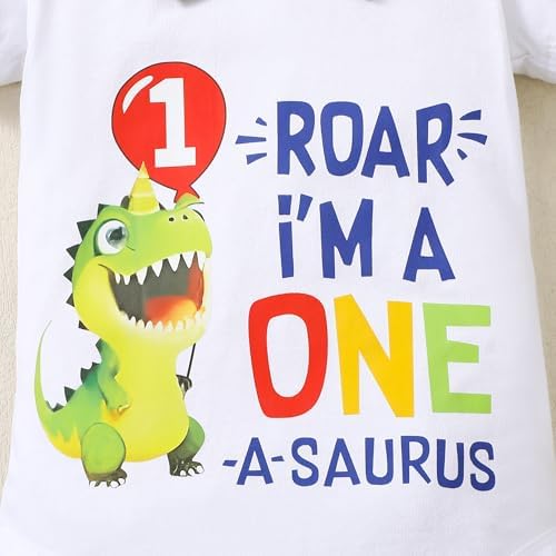 Baby Boy 1st Birthday Dinosaur Romper Suspenders Set