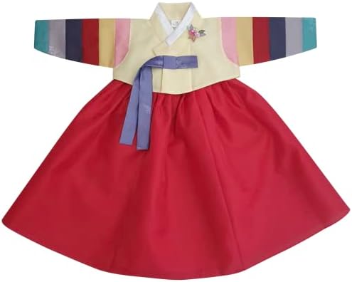 Korean Baby Girl Hanbok with Ivory Pink Floral Brooch