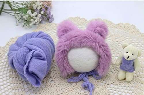 Vemonllas Baby Photo Props Teddy Bear Hat Wrap Blanket Set