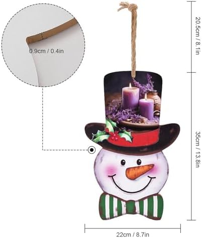 Christmas Snowman Wooden Sign - 138x87 Inch Purple Lavender with Candles