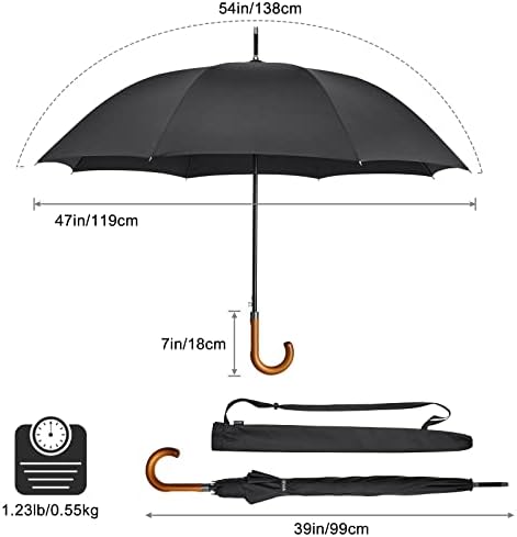G4Free 54 Inch Windproof Stick Umbrella with Wooden Handle