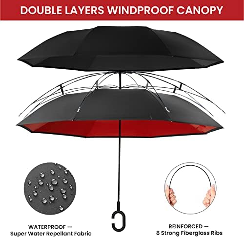 G4Free 62 Inch Reverse Folding Umbrella with C-Handle