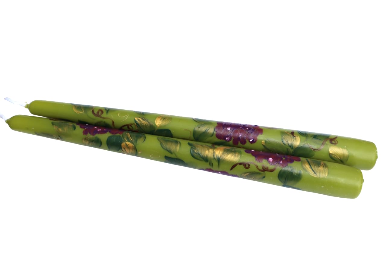 Goddess Arts Collection 10 Inch Olive Green Taper Candle Set with Grape Clusters