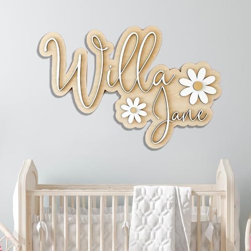 Personalized Wooden Nursery Name Sign with Baby Info