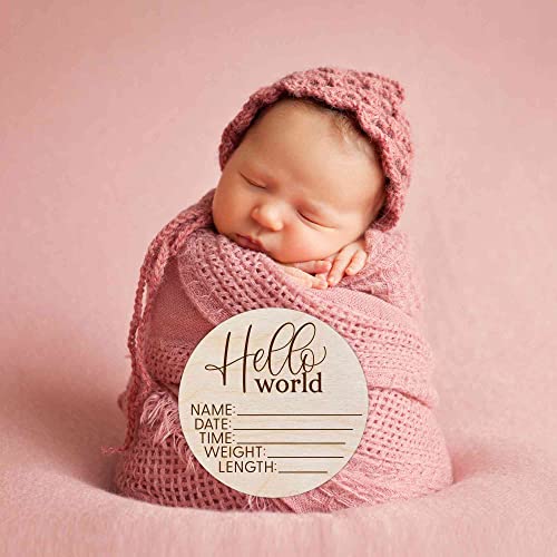 Hello World Newborn Sign - Custom Birth Announcement Plaque 1