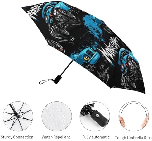 Monster Truck Windproof Folding Sun Rain Umbrella - Black Auto OpenClose
