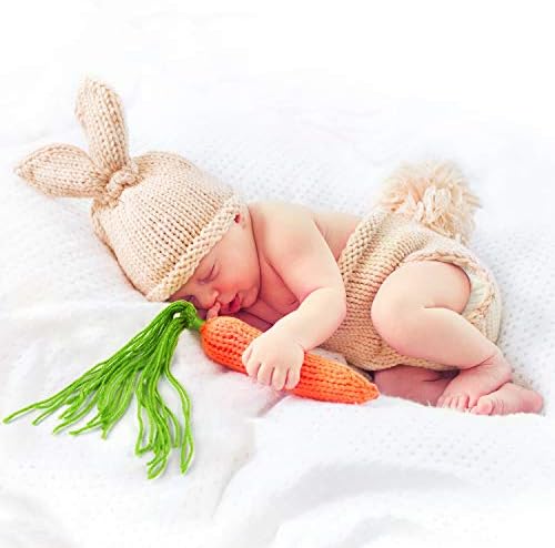 FEPITO Baby Bunny Costume Set Crochet Knit Outfit
