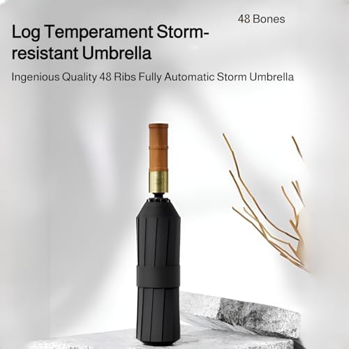 Mokcoliy Auto Open Wooden Umbrella with 48-Rib Frame and 4-Layer Coating