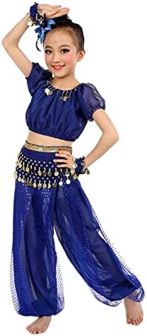 Girls Belly Dancer Dance Outfit Chiffon Top and Pants Halloween Costume Set 1