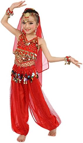 Handmade Girl Belly Dance Costume Crop Top with Sleeves for Kids