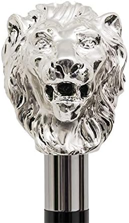 Pasotti Black Umbrella With Silver Toned Lion Handle