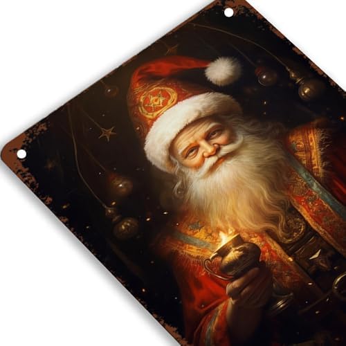Santa Claus Candle Metal Tin Wall Sign 8x12 Inch