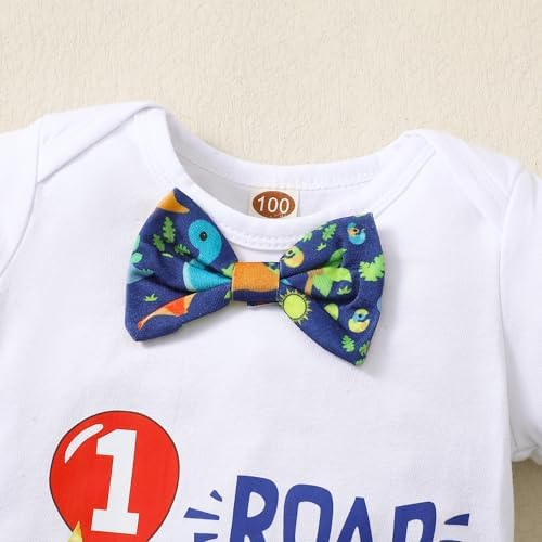 Baby Boy 1st Birthday Dinosaur Romper Suspenders Set
