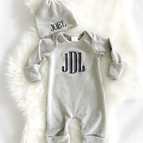 Personalized Baby Romper and Hat with Monogram