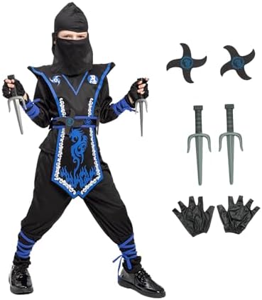 Kids Ninja Costume Set with Accessories for Boys Halloween Dress Up