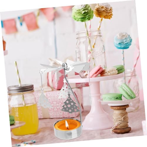3Pcs Metal Carousel Candle Holder with Deer and Snowflake Decor