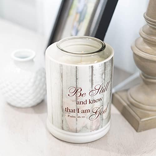 Be Still and Know Distressed Wood Design White Ceramic Jar Warmer