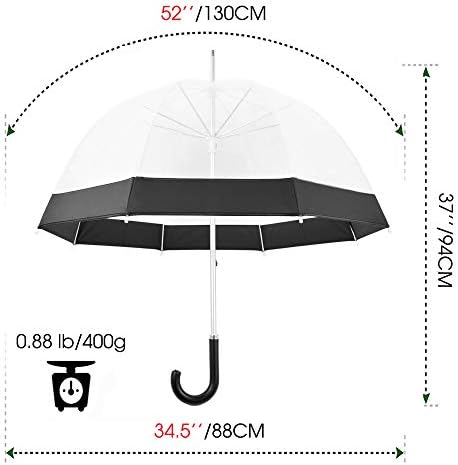 Clear Bubble Umbrella for Women Girls with Black Trim and Leather Hook