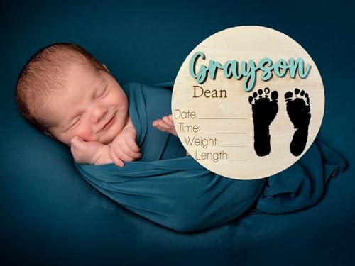 Personalized Birth Announcement Sign with Footprints and Stats 1