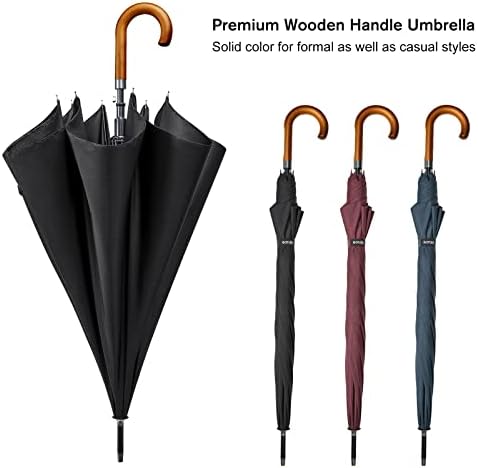 G4Free 54 Inch Windproof Stick Umbrella with Wooden Handle