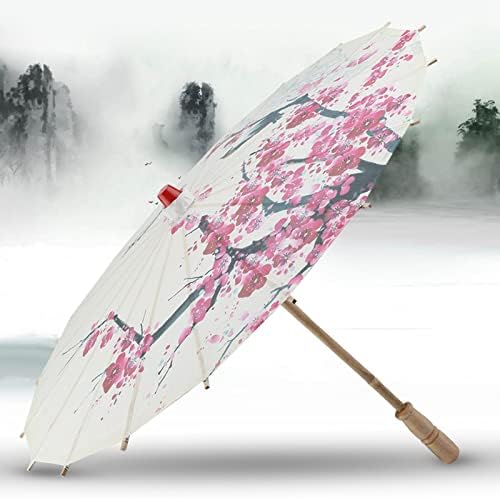 Jerliflyer 22 Inch Handmade Oiled Paper Umbrella with Plum Blossom Design