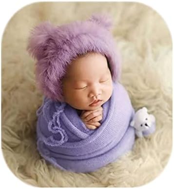Vemonllas Baby Photo Props Teddy Bear Hat Wrap Blanket Set