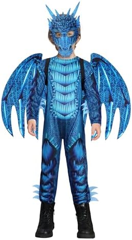 IKALI Kids Blue Dragon Costume with Wings and Mask Set