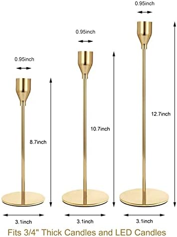 NLBTW Gold Taper Candle Holders Set of 3