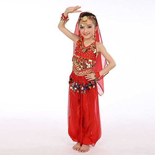 Handmade Girl Belly Dance Costume Crop Top with Sleeves for Kids