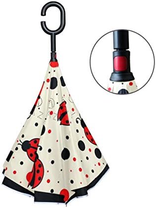 MRMIAN Ladybugs Windproof Stick Umbrella with Hook
