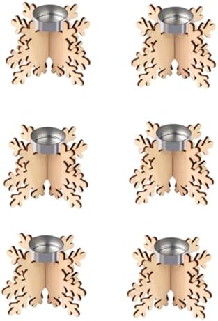 CIMAXIC Christmas Snowflake Candle Holders 6PCS Wooden Tea Light Stands