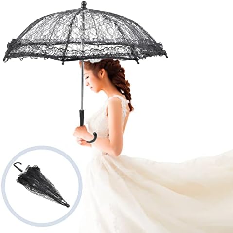 Toyvian Mini Black Lace Parasol Wedding Umbrella