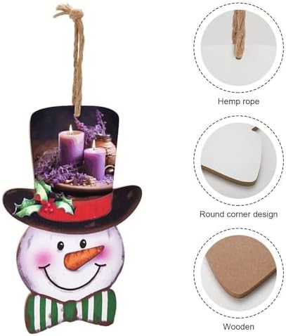 Christmas Snowman Wooden Sign - 138x87 Inch Purple Lavender with Candles