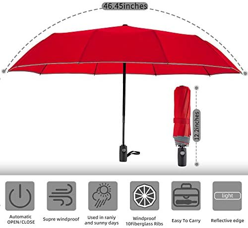 FDJASGY Windproof Travel Umbrella with Reflective Stripe and Zipper Pouch