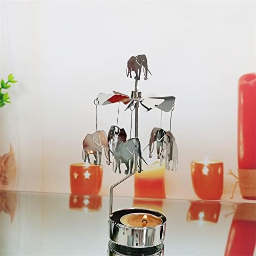 Rotary Candle Holder Spinning Tea Light Carousel Elephant Decor