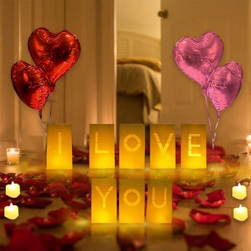I Love You Lighted Letters Sign with Luminary Paper Bags