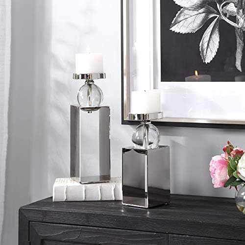 Contemporary Home Living Silver Rectangle Candle Holders Set of 2