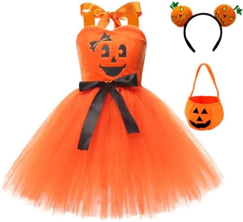 FYMNSI Kids Girls Halloween Pumpkin Tutu Dress 3PCS Set