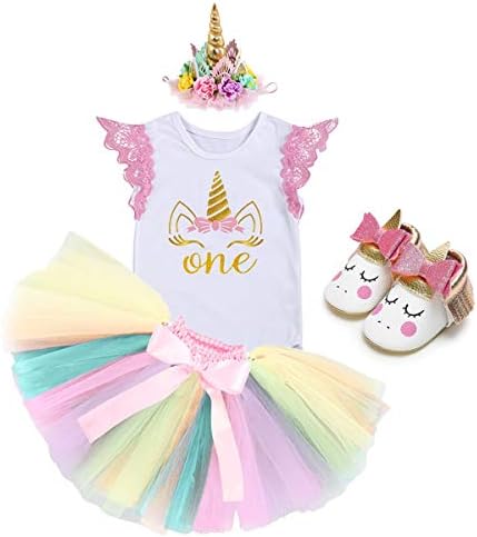 NEWEPIE Rainbow Unicorn 1st Birthday Costume Set