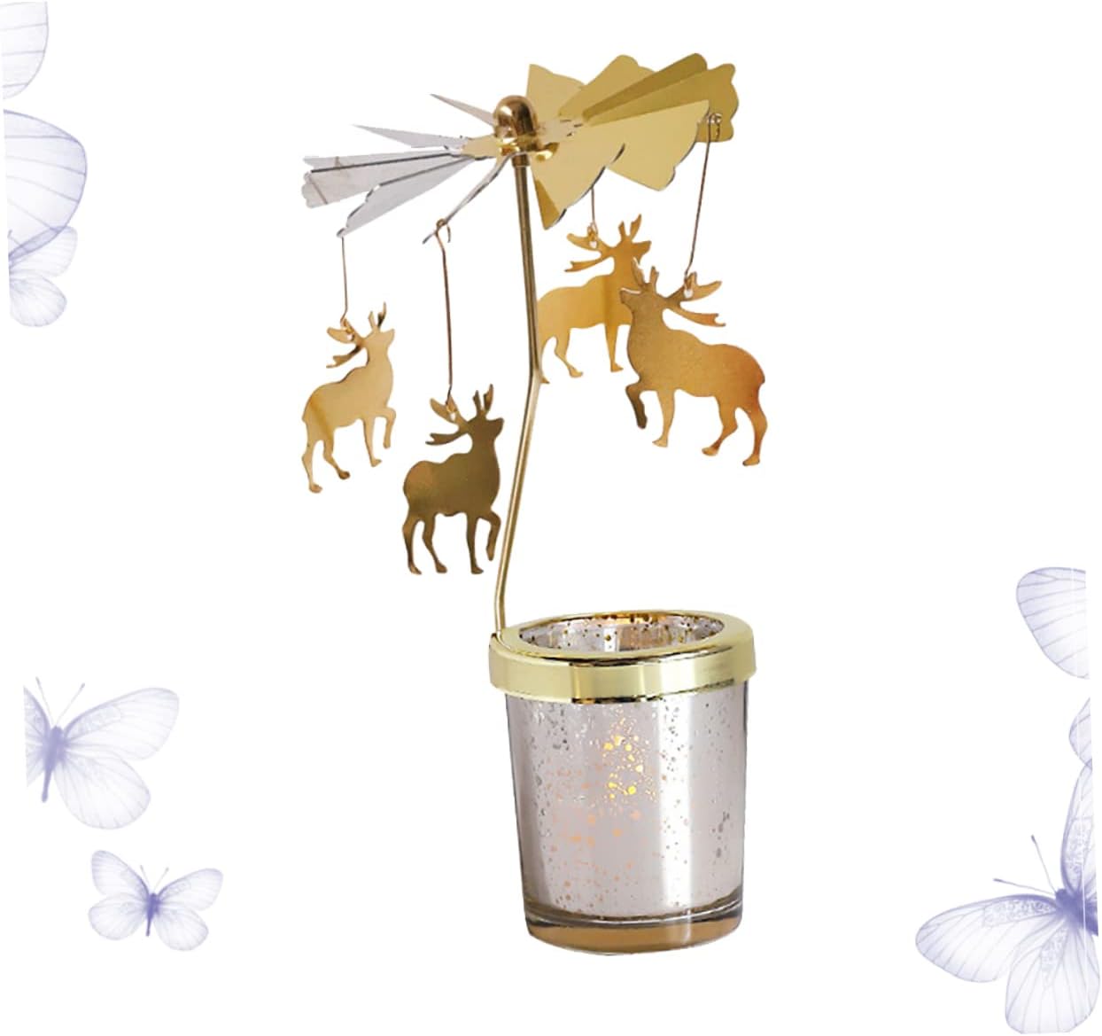 Rotating Candle Holder with Gold Spinning Deer