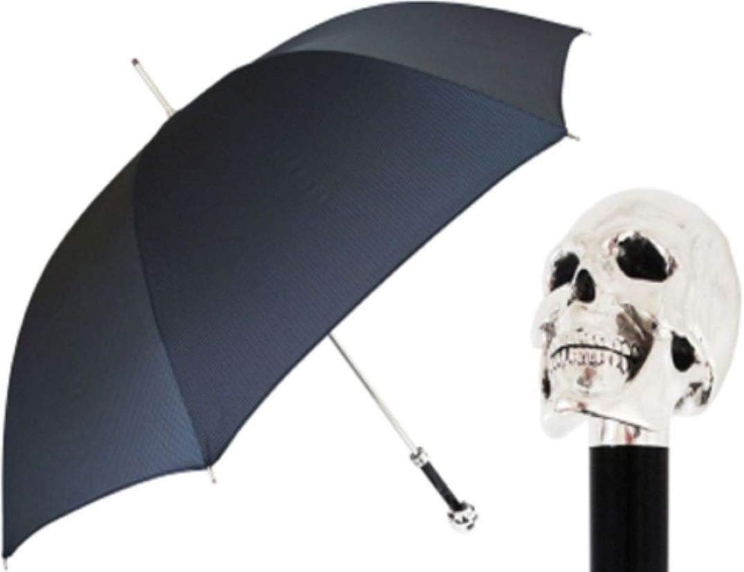 Pasotti Lux Silver Skull Walking Stick Umbrella W33