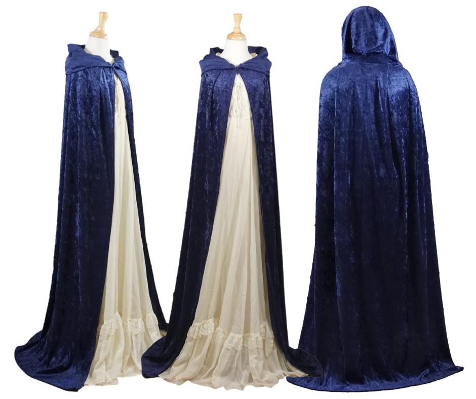 Navy Dark Blue Velvet Hooded Cape for All Sizes