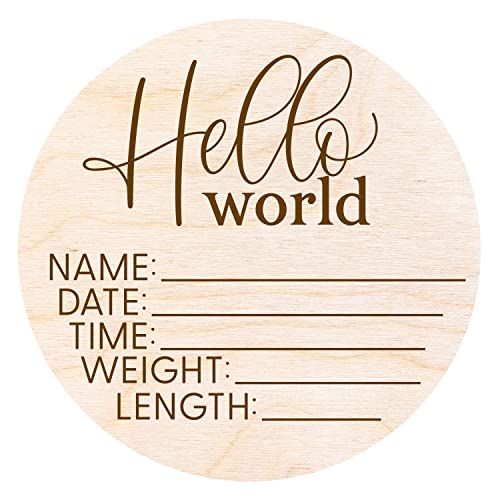 Hello World Newborn Sign - Custom Birth Announcement Plaque 1