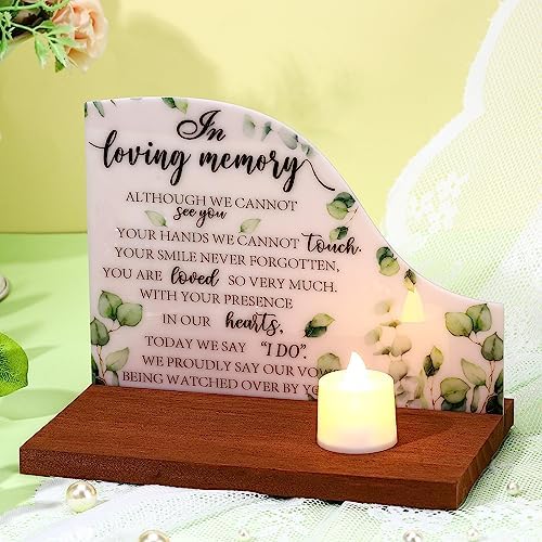 Kigley Memorial Table Sign Set of 3 with Wooden Holder and Candles